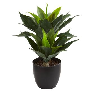21" x 16" Artificial Agave Plant in Decorative Pot Black - Nearly Natural