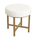 Round Shape Metal Framed Stool with Velvet Upholstered Seat White and Gold - Benzara