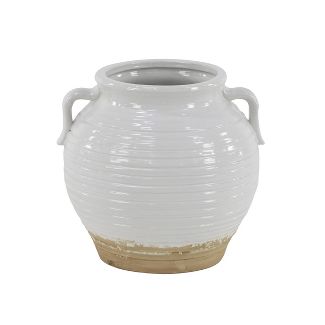 8" Wide Ceramic Planter Pot with Side Handles White - Olivia & May