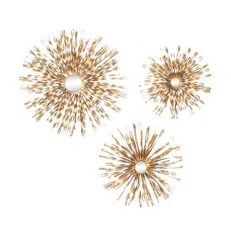 Modern Metal Sunburst Wall Decor with Mirror Accent Set of 3 Gold - Olivia & May