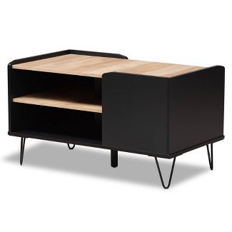 Lilith Two-Tone Wood and Metal 3 Tier Coffee Table Black/Oak Brown - Baxton Studio