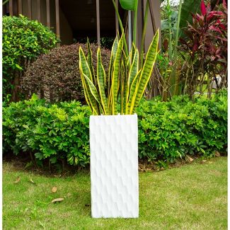 23.6" Kante Lightweight Outdoor Retro Rectangular Concrete Planter Pure White - Rosemead Home & Garden, Inc.