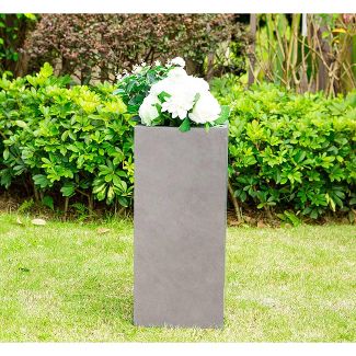 Rosemead Home & Garden, Inc. 14" Wide Kante Lightweight Durable Modern Tall Square Outdoor Decorative Planter Weathered Concrete Gray