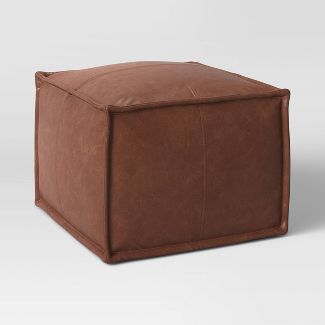Earl Faux Leather French Seam Ottoman - Threshold™