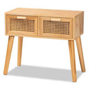 Falan Wood with Rattan 2 Drawer Console Table Oak Brown - Baxton Studio