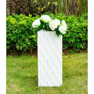 23.6" Kante Lightweight Outdoor Retro Rectangular Concrete Planter Pure White - Rosemead Home & Garden, Inc.