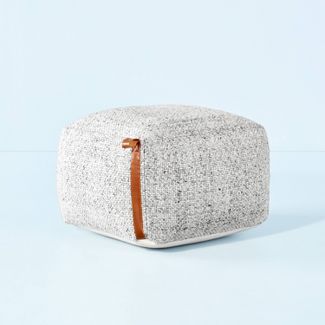 Hand-Woven Pouf Ottoman with Leather Trim - Hearth & Hand™ with Magnolia