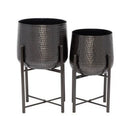 CosmoLiving by Cosmopolitan 2pc Modern Hammered Metal Planter Pots Silver