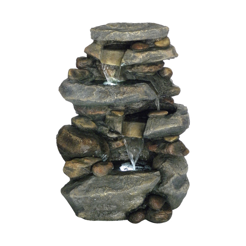 Outdoor Water Fountain With LED Lights, Lighted Cascade Waterfall, Natural Looking Stone and Soothing Sound for Patio and Garden DÃ©cor By Pure Garden