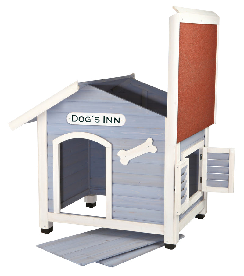 TRIXIE Pet Products Natura Dog's Inn Dog House Hinged Roof Adjustable Legs Light Blue Medium-Large