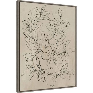 22" x 30" Outlined Leaves I by Asia Jensen Framed Canvas Wall Art Gray Wash - Amanti Art