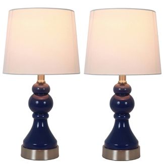 Set of 2 Draper Table Lamp with USB Ports (Includes LED Light Bulb) Blue - Decor Therapy