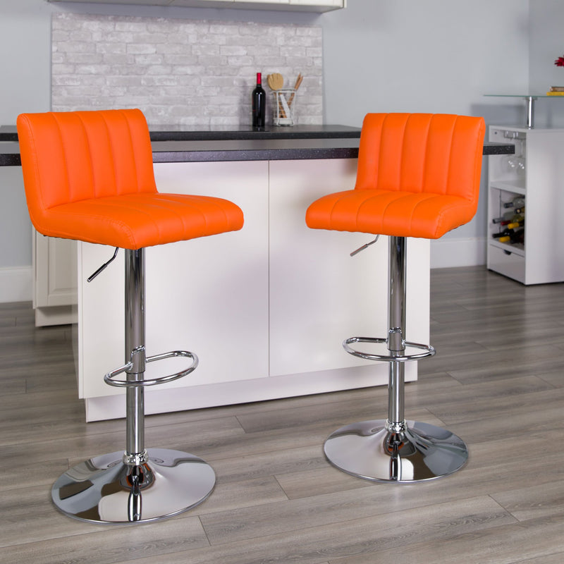 Flash Furniture Contemporary Black Vinyl Adjustable Height Barstool with Vertical Stitch Back/Seat and Chrome Base