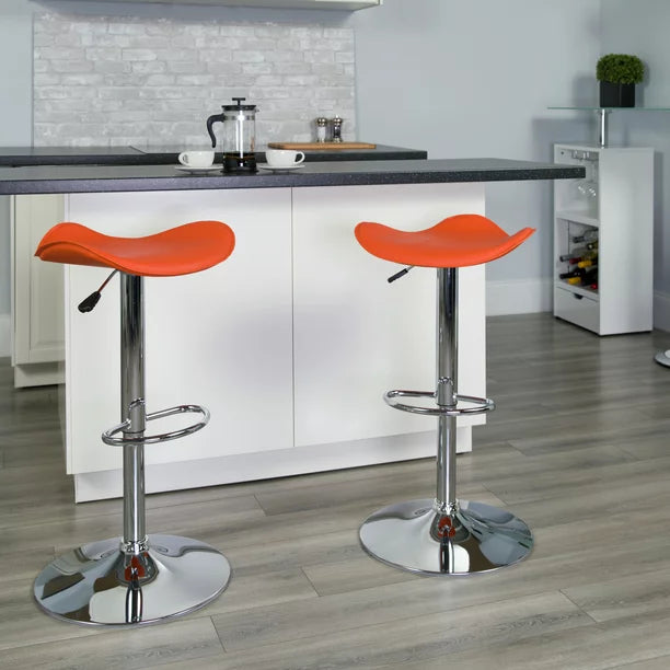 Flash Furniture Caleb Contemporary White Vinyl Adjustable Height Barstool with Wavy Seat and Chrome Base