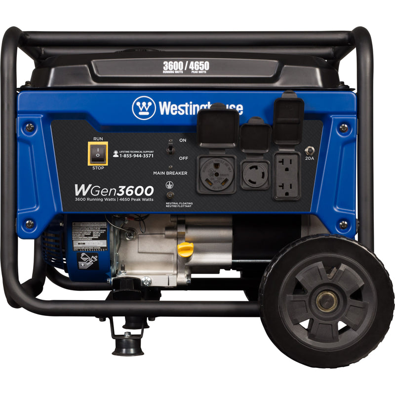 Westinghouse WGen3600 Portable Generator - 3600 Rated Watts & 4650 Peak Watts - RV Ready - Gas Powered - CARB Compliant