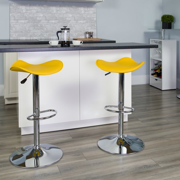 Flash Furniture Caleb Contemporary White Vinyl Adjustable Height Barstool with Wavy Seat and Chrome Base
