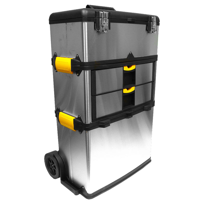 Stalwart Massive and Mobile 3-Part Stainless Steel Tool Box