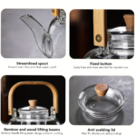 34 oz Borosilicate Glass Teapot with Wood Handle & Infuser