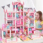4-Story Dollhouse Playset with 4 Dolls & Furniture for Kids
