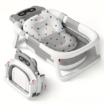 Foldable Baby Bathtub with Soft Cushion & Built-in Thermometer - Gray