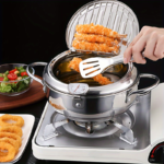 304 Stainless Steel Tempura Deep Fryer Pot with Thermometer