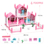 4-Story Dollhouse Playset with 4 Dolls & Furniture for Kids