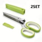 5-Blade Stainless Steel Herb & Scallion Scissors with Cleaning Comb - Green*2 Set