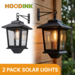 Solar Outdoor Wall Lanterns 2-Pack – 3000K Warm White Sconces