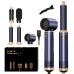 5-in-1 Hot Air Styler & Hair Dryer Brush with Auto Curler - Blue