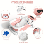 Foldable Baby Bathtub with Soft Cushion & Built-in Thermometer