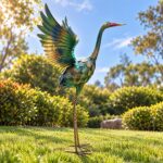 32.68inch Colorful Metal Heron Garden Statue, Spreading-Wings Crane Sculpture, Suitable for Large Outdoor Garden Decor in Courtyards, Lawns, and Backyards - Spreading Wings Crane Sculpture