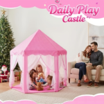 Pink Princess Hexagon Play Tent with Gauze Curtains for Kids