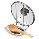Stainless Steel Pot Lid Holder & Spoon Rest with Drain Tray - 1pc