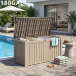 Large Outdoor Resin Deck Box with Lockable Lid & Handles