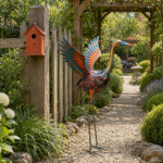 Colorful Metal Crane Garden Statue – Outdoor Egret Yard Sculpture