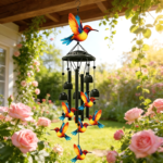 Hummingbird Wind Chimes for Outside – Black Metal Memorial Chimes