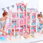 4-Story Dollhouse Playset with 4 Dolls & Furniture for Kids