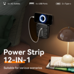 Wall Power Strip Surge Protector – 6 AC Outlets & 6 USB Ports 2 USB-C - Black