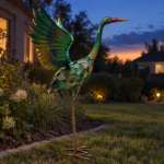 32.68inch Colorful Metal Heron Garden Statue, Spreading-Wings Crane Sculpture, Suitable for Large Outdoor Garden Decor in Courtyards, Lawns, and Backyards