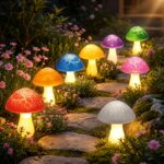 Solar Mushroom Garden Lights 8-Piece – Cracked Glass Outdoor Decor