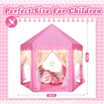 Pink Princess Hexagon Play Tent with Gauze Curtains for Kids