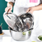 3-Piece Stainless Steel Mixing Bowl Set with Grinder & Colander