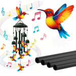 Hummingbird Wind Chimes for Outside – Black Metal Memorial Chimes - Hummingbird