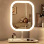 Rechargeable LED Makeup Mirror – 3-Color Lighted Desktop Vanity Mirror - White