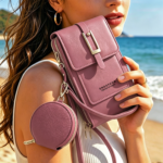 2-Piece Women's Crossbody Phone Bag & Multi-Slot Wallet Set - Deep Pink (Two-Piece Set)