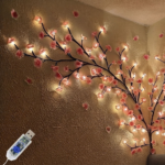 Light Pink Cherry Blossom Vine String Lights – 150cm / 59&quote; Floral Garland Lights for Bedroom, Wall Decor, Crafts & Christmas - Image 2