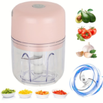 Electric Mini Garlic Mincer & Portable Food Processor USB, 250ml - 8.45oz-pink