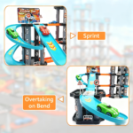 5-Layer 3D Parking Garage Race Track Set with 2 Cars & Helicopter