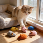 3-Pack Interactive Plush Mouse & Fish Bone Cat Toys with Squeaker