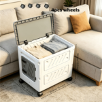 Large Foldable Plastic Storage Bin with Wheels & Gray Lid - 4pcs wheels + 19.7-inch wardrobe storage box